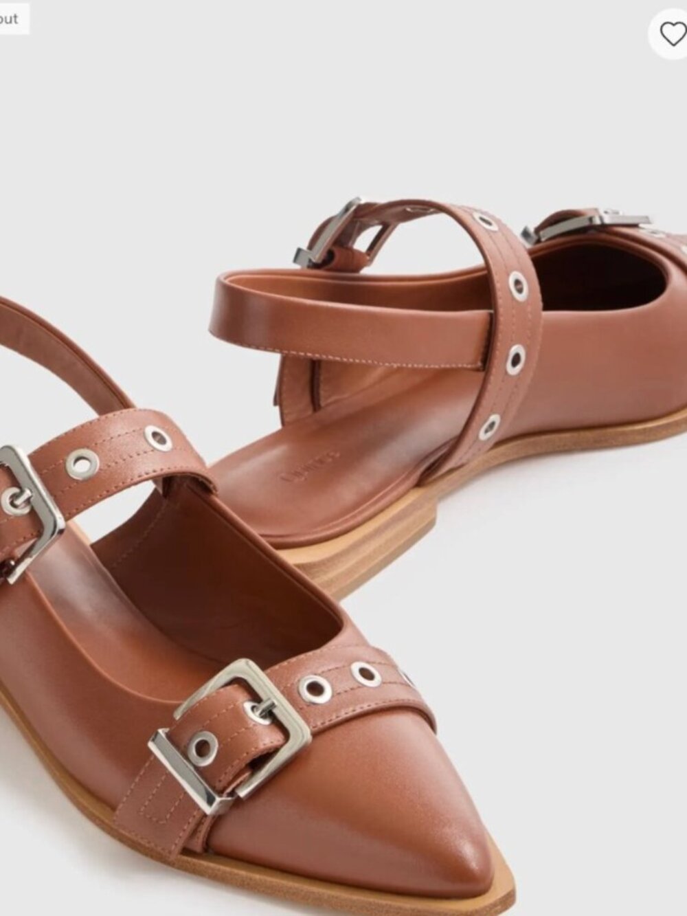 Quince Italian Leather Bold Buckle Slingback Flats in the cognac color size 8